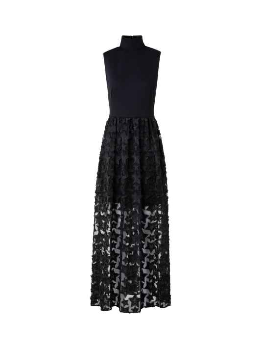 Designer Midi Dress with 3D Star Embroidery - black