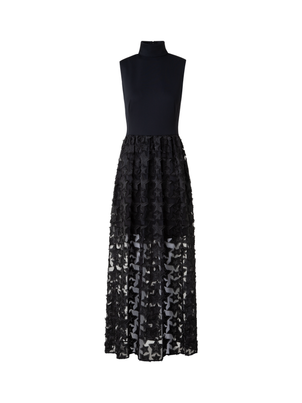 Designer Midi Dress with 3D Star Embroidery - black