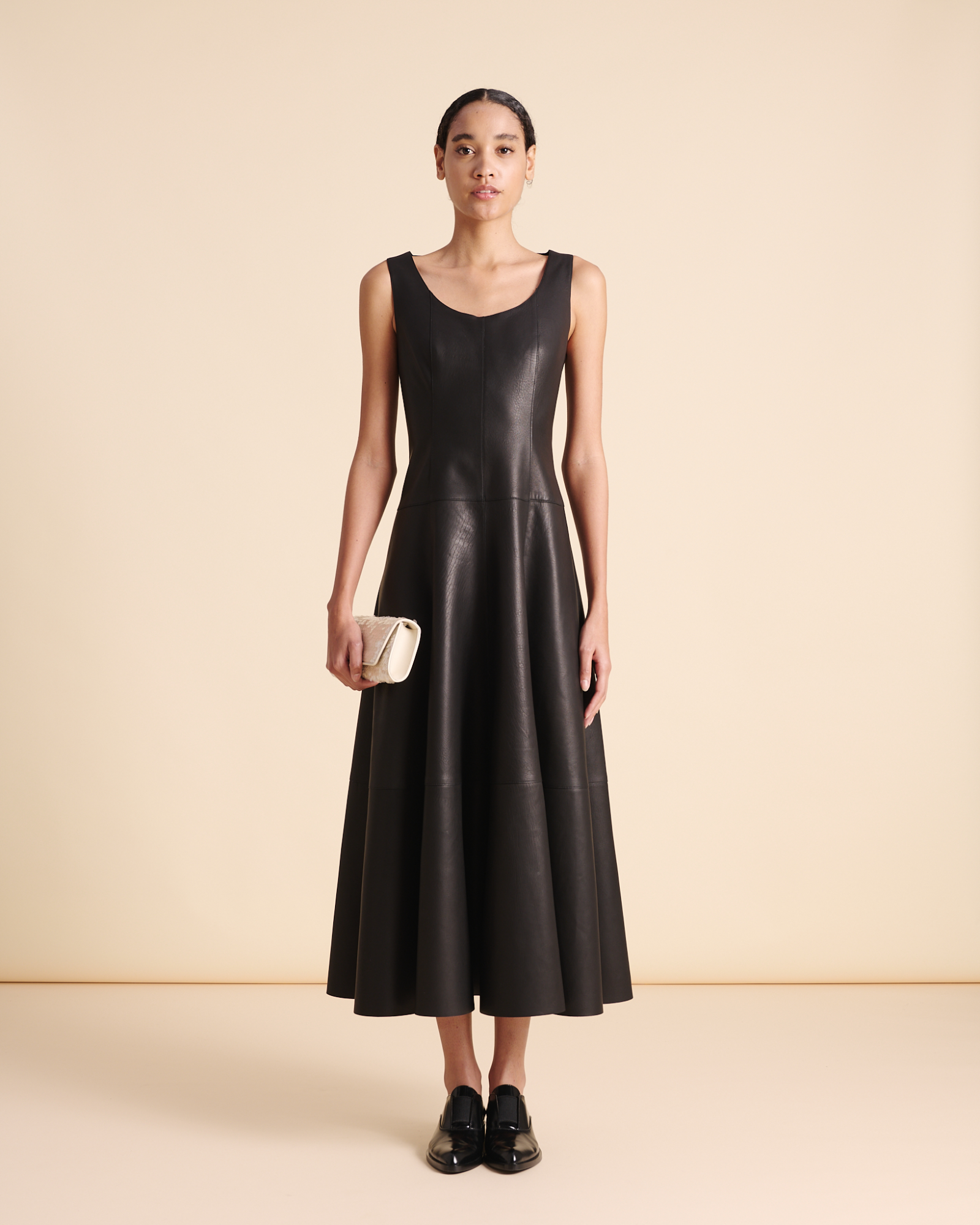 Designer Fit and Flare Leather Dress - black - neutral