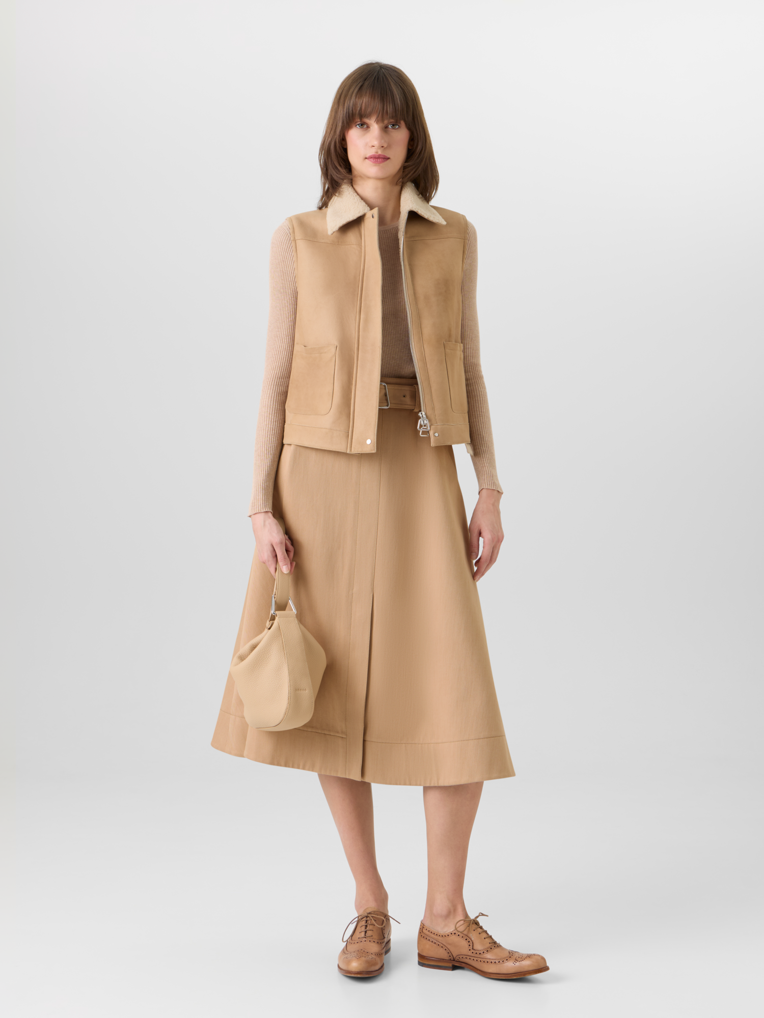 Designer Mika Shearling Gilet with Fur Collar - beige 