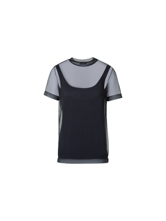 Designer Sheer Tulle T-Shirt with Tank Top - black - neutral