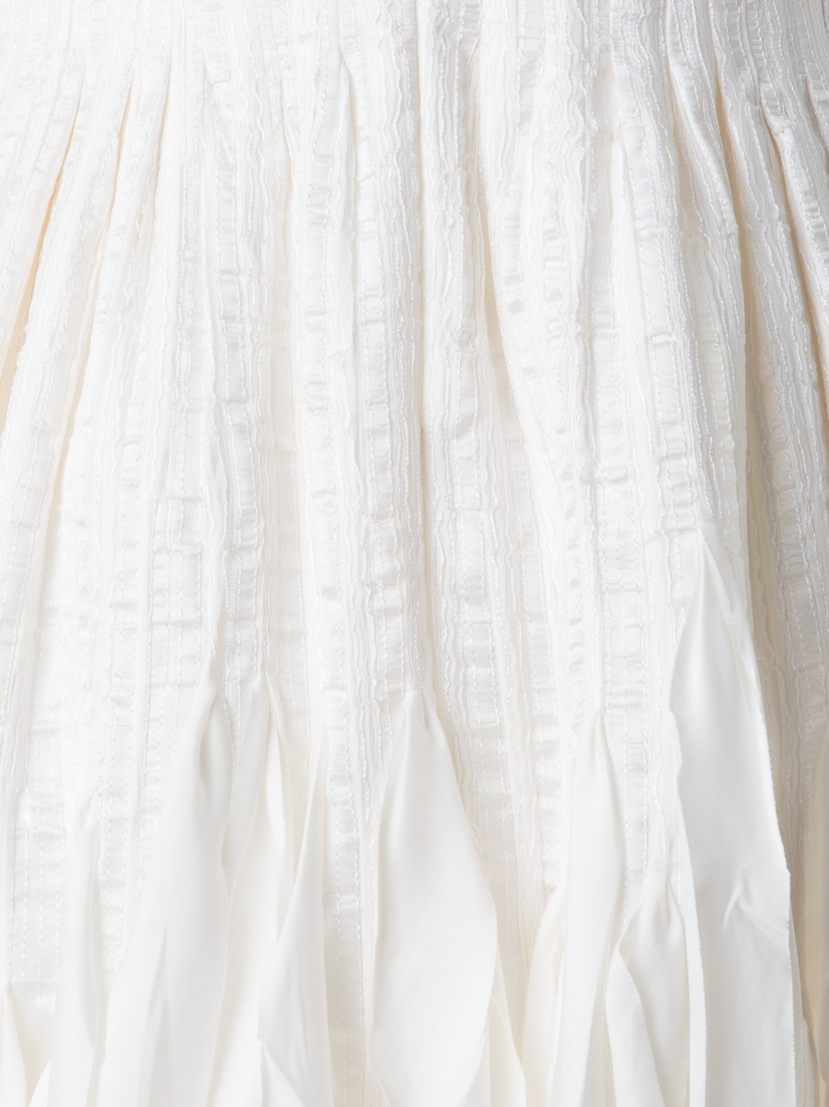 Designer Short Flared Silk Dress with Ribbon Loops Skirt - ecru - white