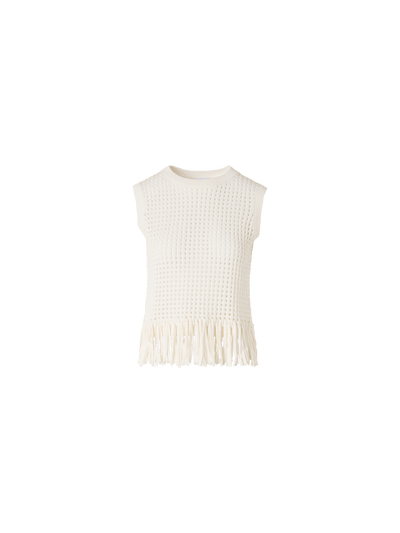 Designer Sleeveless Chunky Cotton Mesh Knit Top - ecru