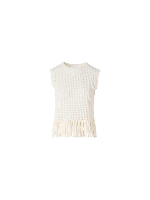 Designer Sleeveless Chunky Cotton Mesh Knit Top - ecru