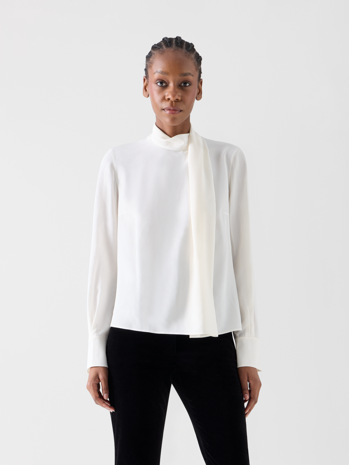 Designer Silk Blouse with Shawl Draping - ecru #editorial