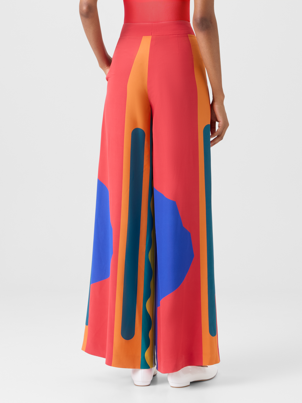 Designer Cassie Wide Silk Pants with Paravent Print - multicolor #editorial