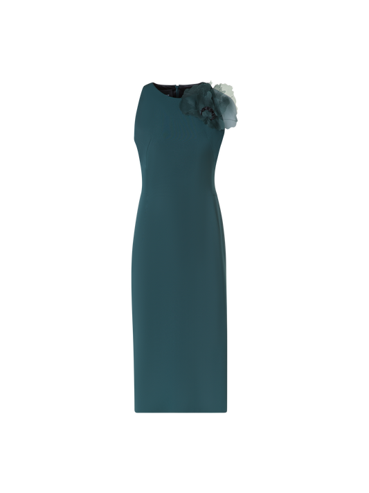 Designer Silk Dress with 3D Anemone - green
