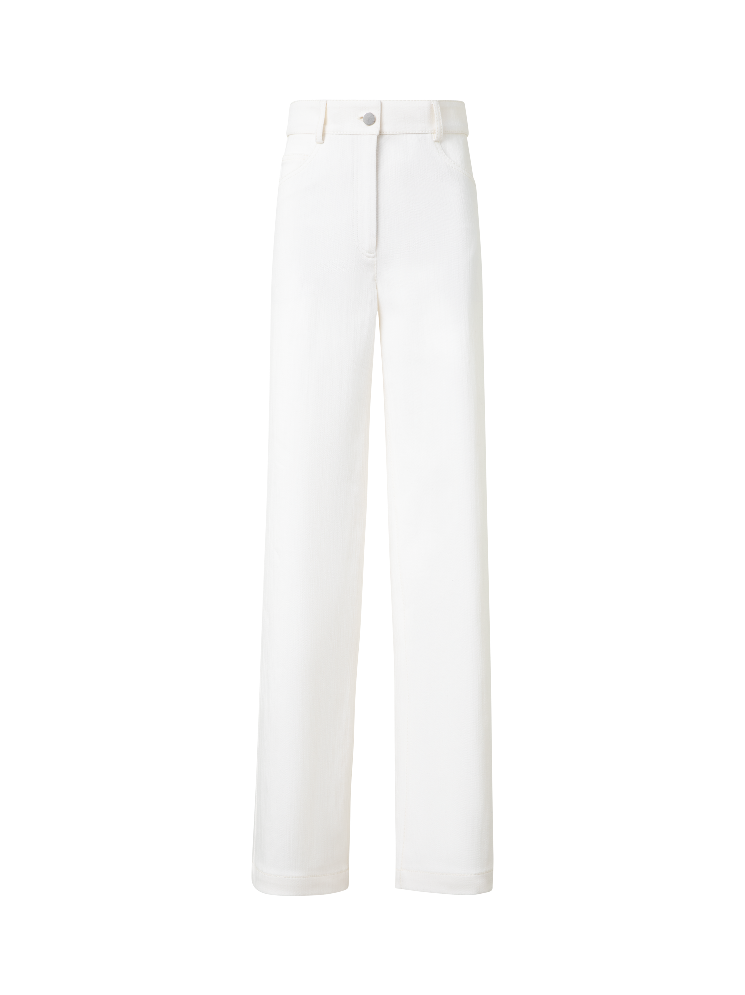 Designer Wide Cotton Denim Stretch Pants - ecru - white
