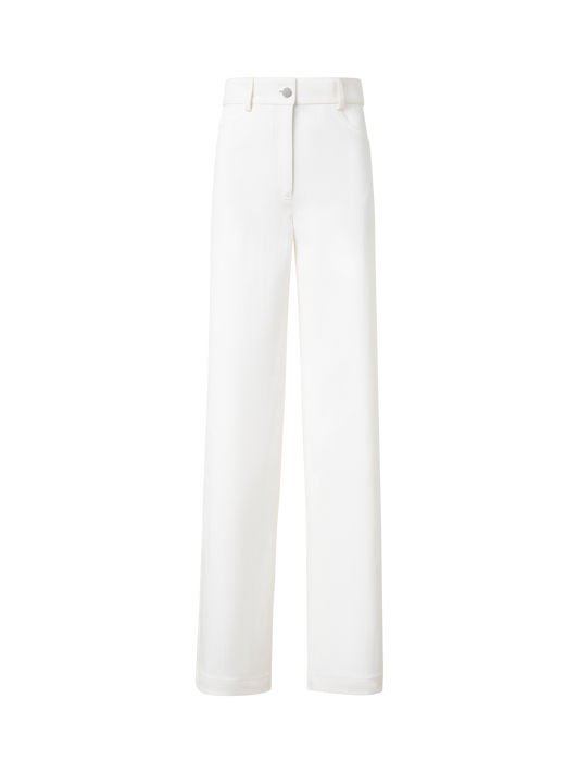 Designer Wide Cotton Denim Stretch Pants - ecru - white