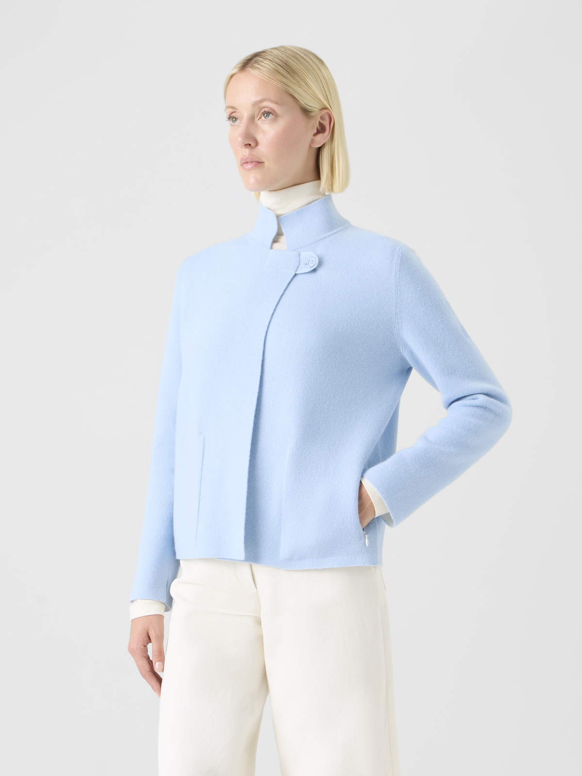 Designer Reversible Cashmere Double-Face Jacket - blue - ecru #editorial