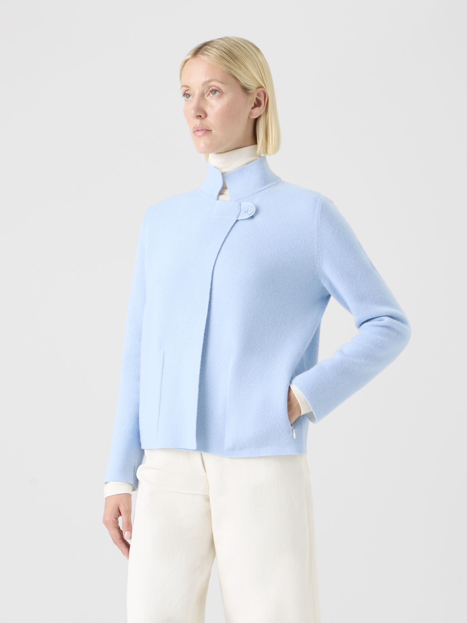 Designer Reversible Cashmere Double-Face Jacket - blue - ecru 
