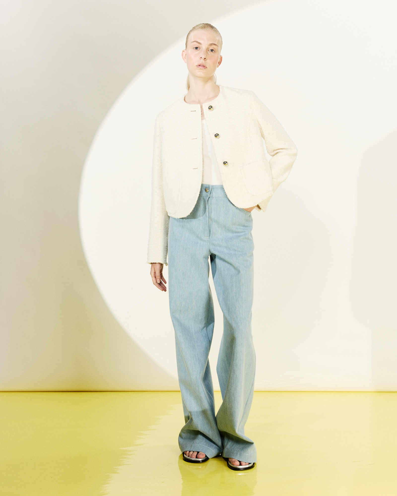 Designer Boxy Bouclé Cotton Summer Jacket - ecru 