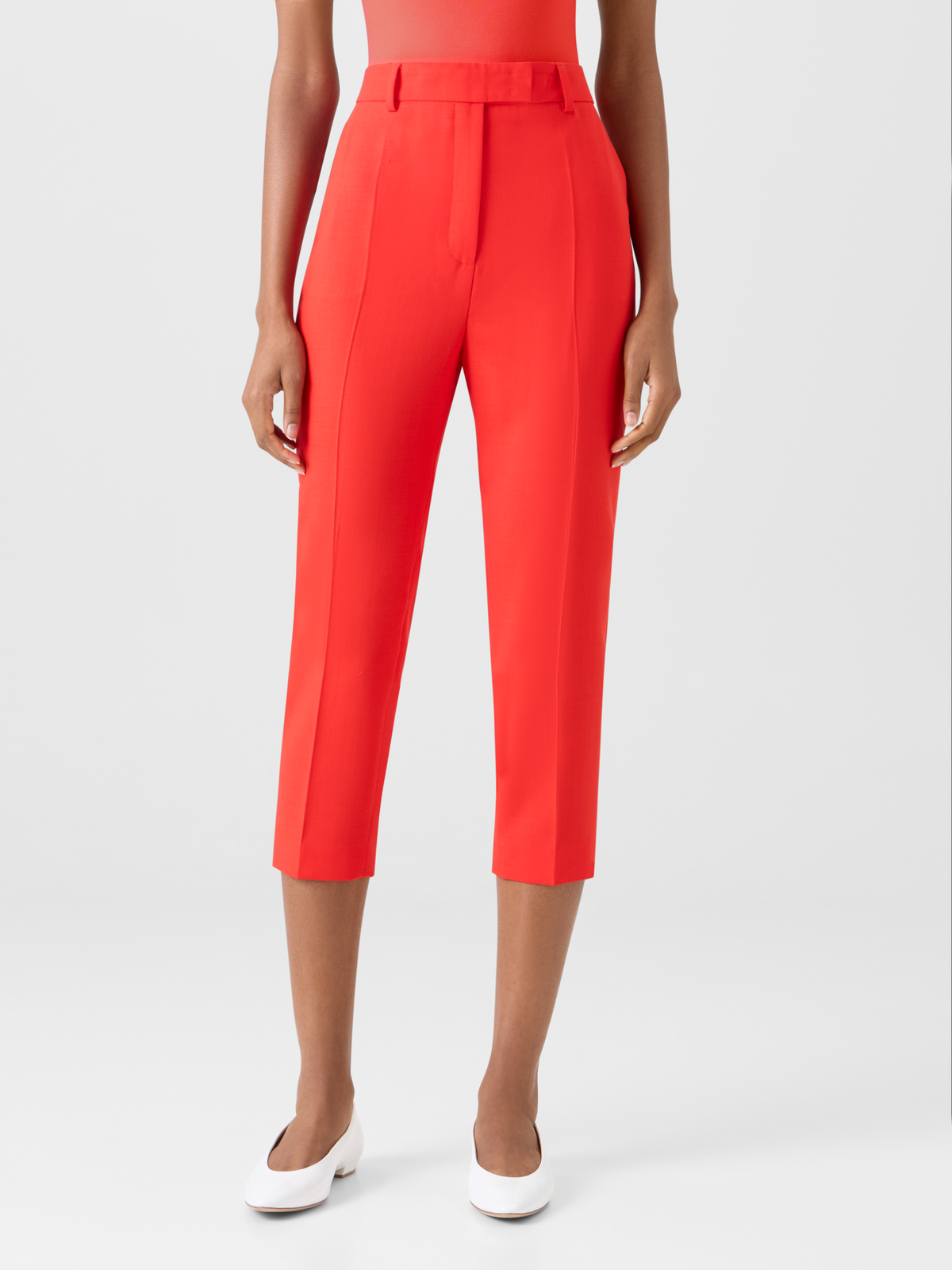 Designer Flavi Slim Capri Pants in Wool Double-Face - red #editorial