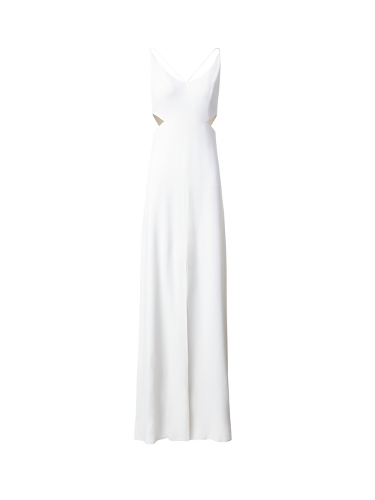 Designer Long Evening Dress with Side Cut Outs - ecru - white