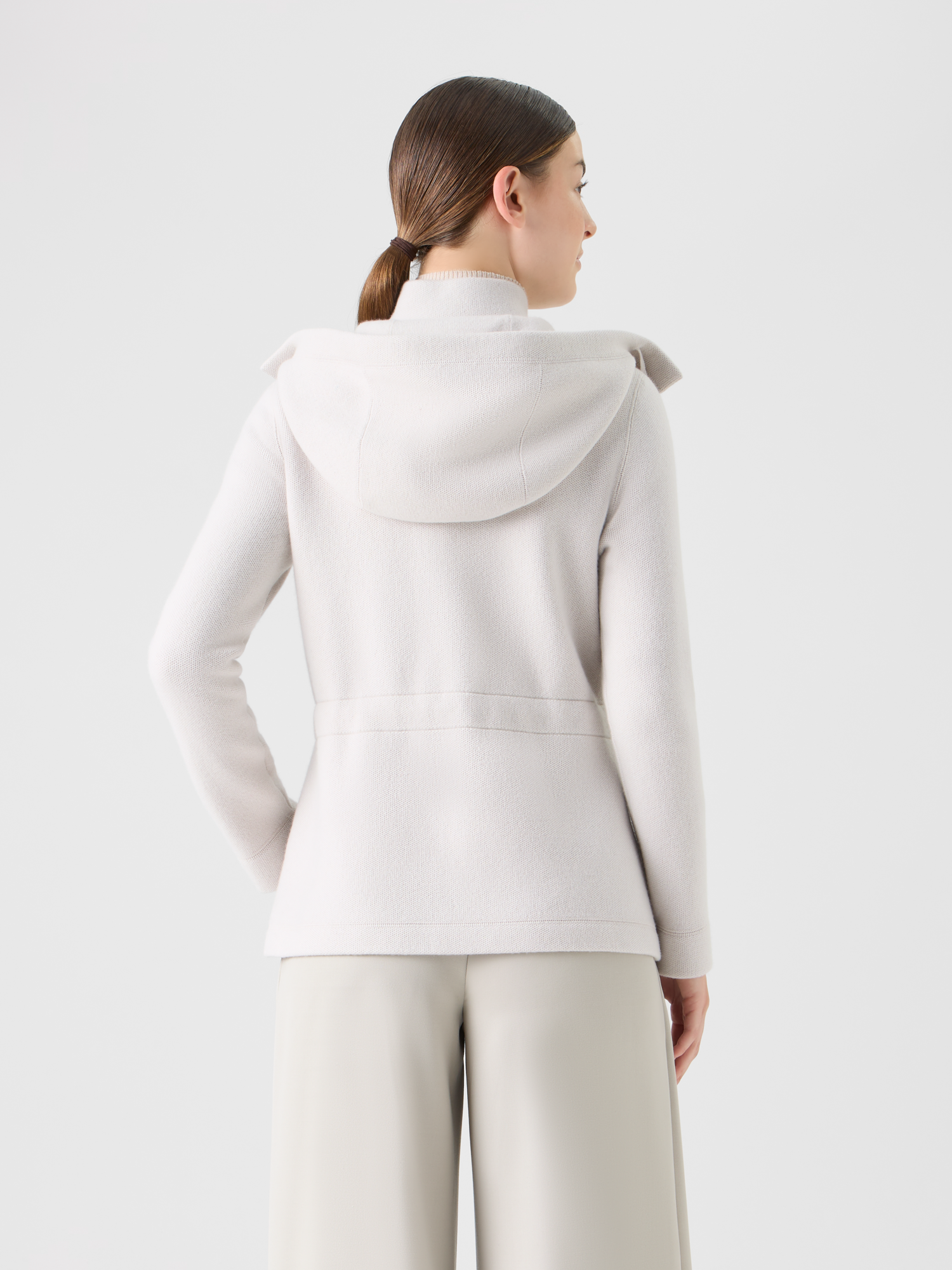 Designer Cashmere Piqué Hooded Knit Jacket - beige 