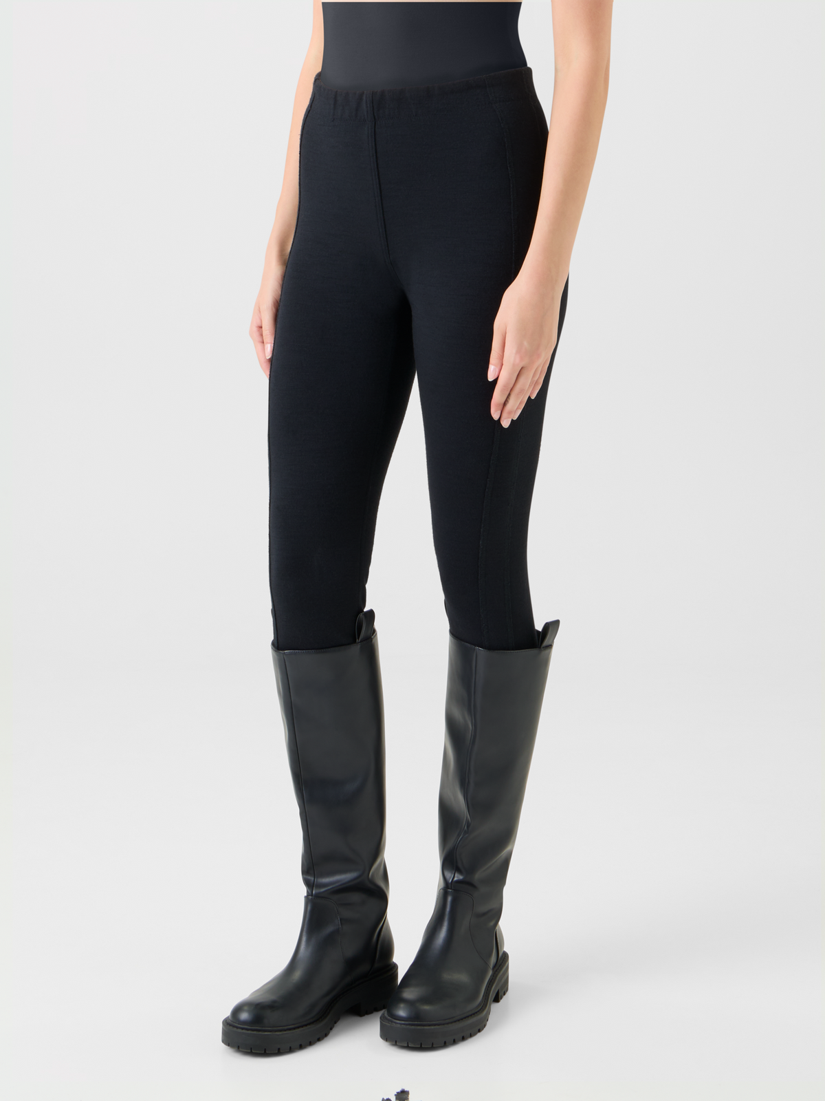 Designer Skinny Wool Cotton Blend Scuba Leggings - black - neutral #editorial