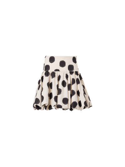 Designer Flared Fringed Polka-Dot Mini Skirt - multicolor - white