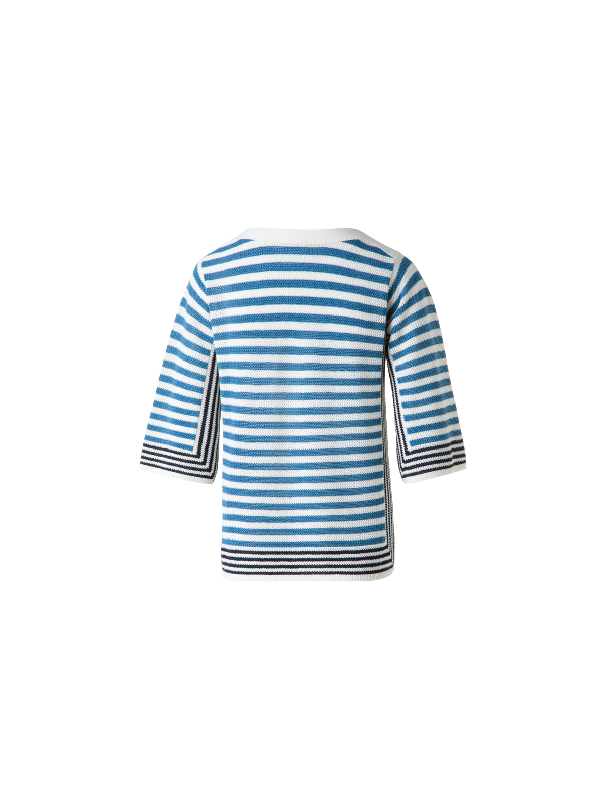 Designer Striped Volume-Sleeve Sweater in Merino Wool - blue - multicolor