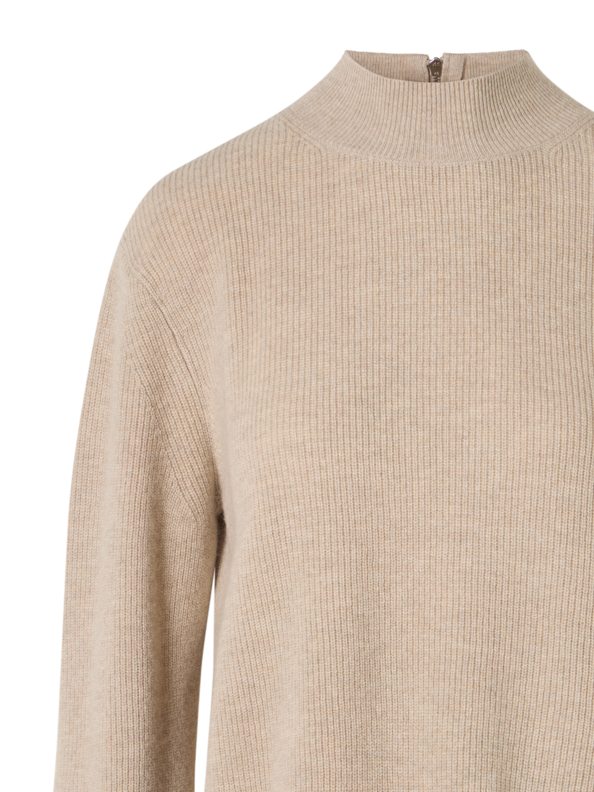 Designer Wool Cashmere Mock Neck Sweater - beige