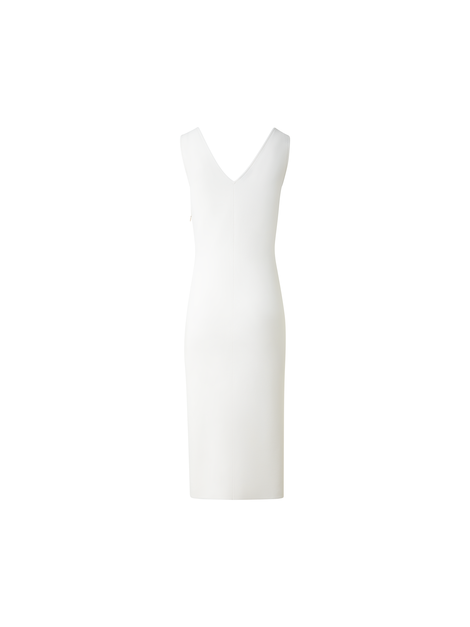 Designer Fitted Midi Knit Dress with Double-V-Neck - ecru - white