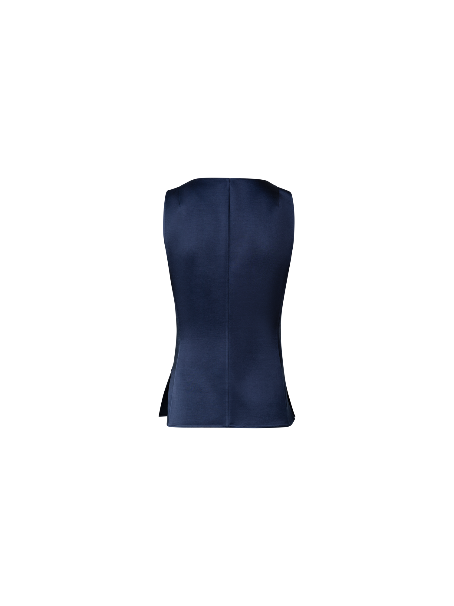 Designer Wool Satin Sleeveless Blouse Top - navy - blue