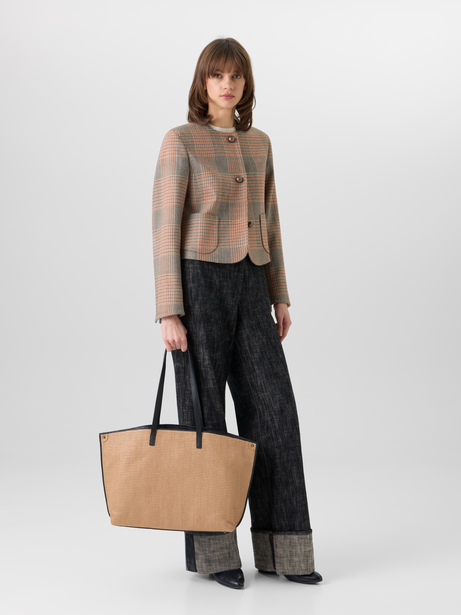 Designer Long-Sleeve Glen-Check Heavy Wool Twill Jacket - multicolor 