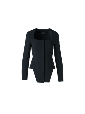 Designer Fitted Trapezoidal Wool Double-Face Jacket - black - neutral
