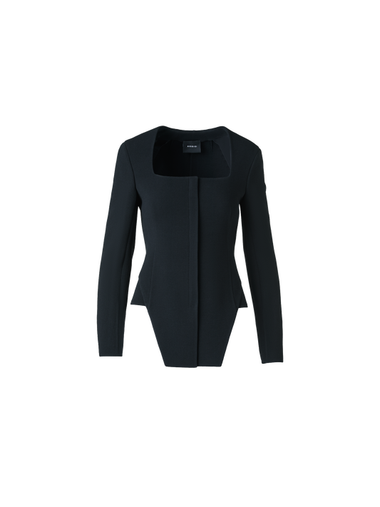 Designer Fitted Trapezoidal Wool Double-Face Jacket - black - neutral