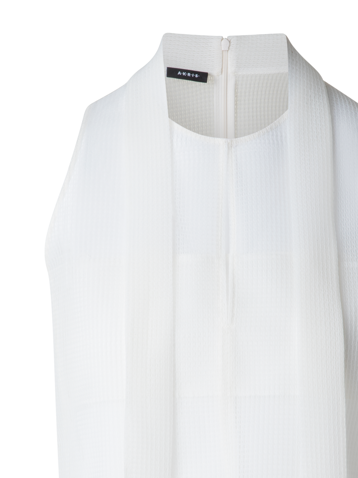 Designer Sleeveless Tie Neck Blouse in Techno Grid - neutral - white