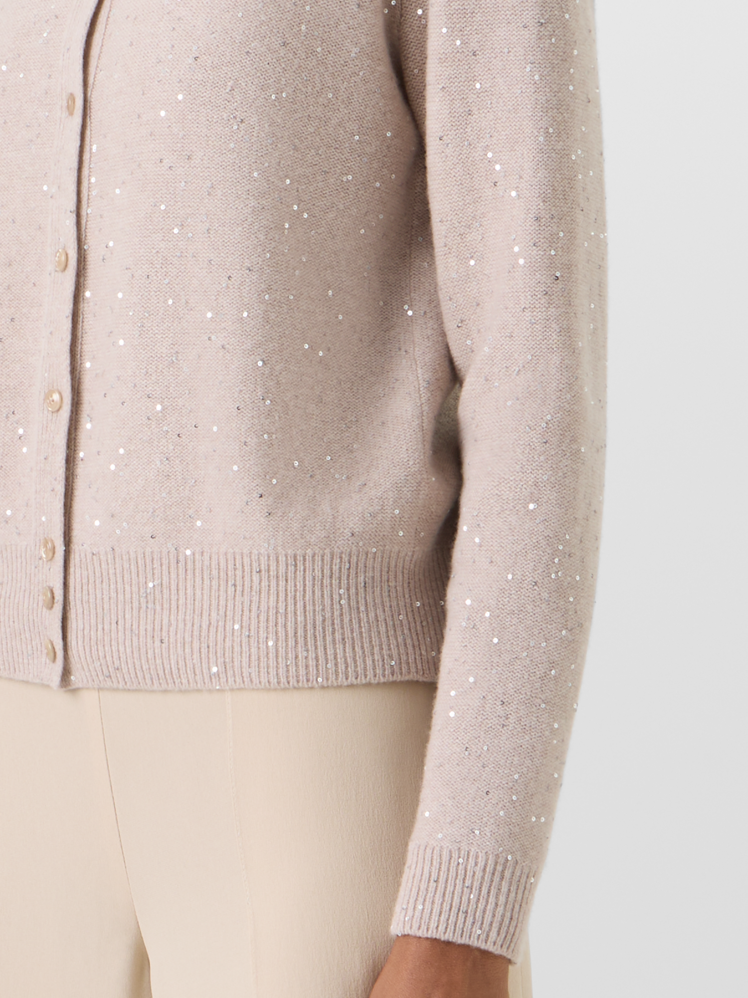 Designer Long-Sleeve Wool-Cashmere Knit Cardigan - beige 