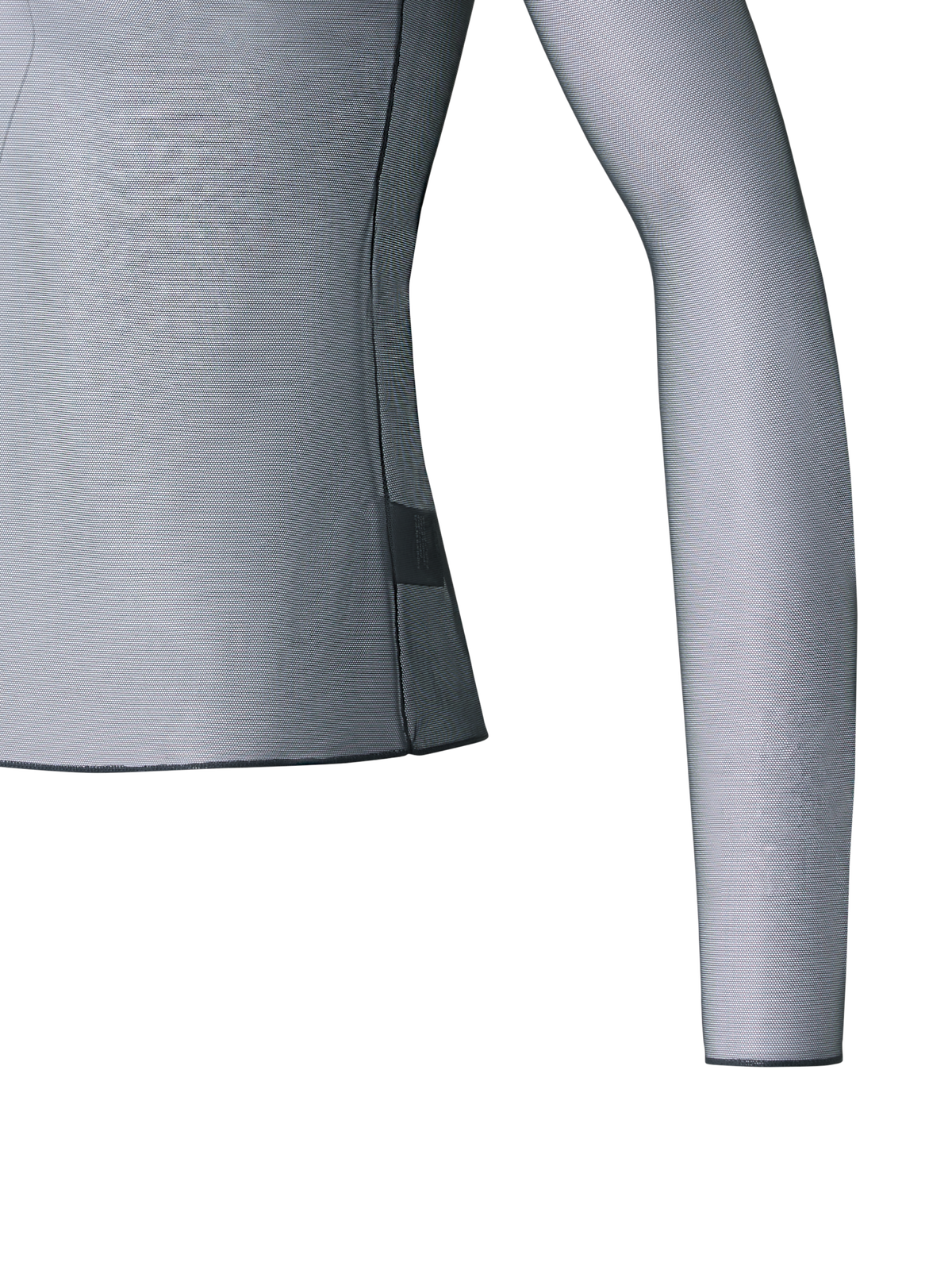 Designer Sheer Fitted Mock Neck Top in Stretch Tulle - black - neutral