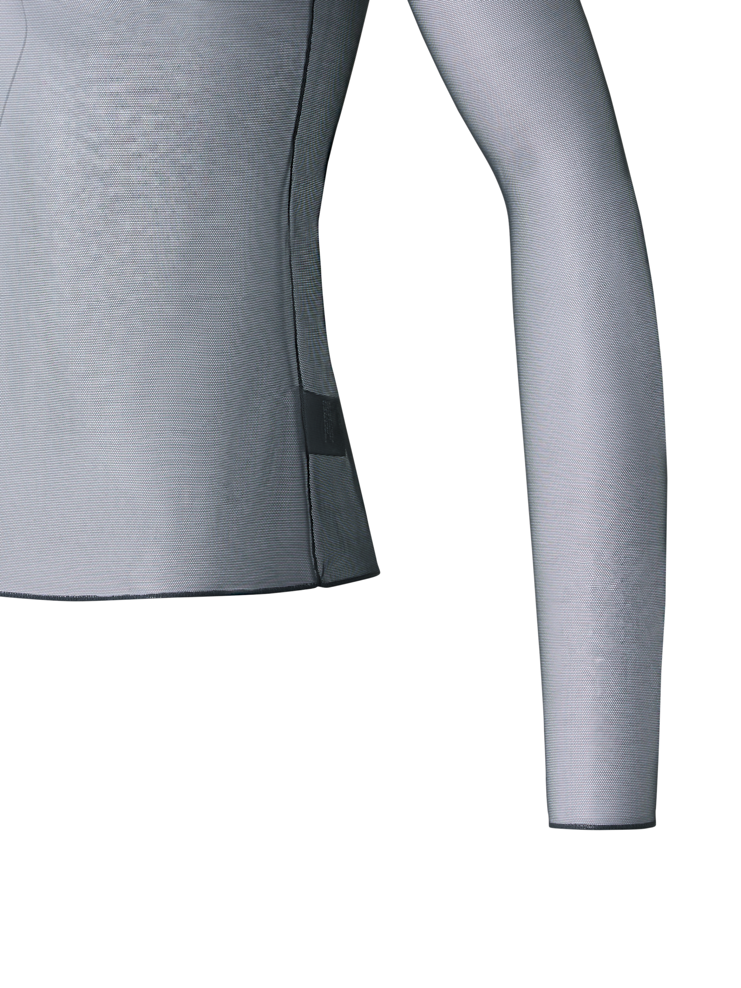 Designer Sheer Fitted Mock Neck Top in Stretch Tulle - black - neutral