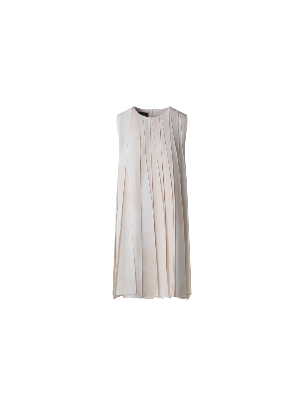 Designer Silk Ribbon Mini Dress with Chiaroscuro Print - neutral - pastel - beige