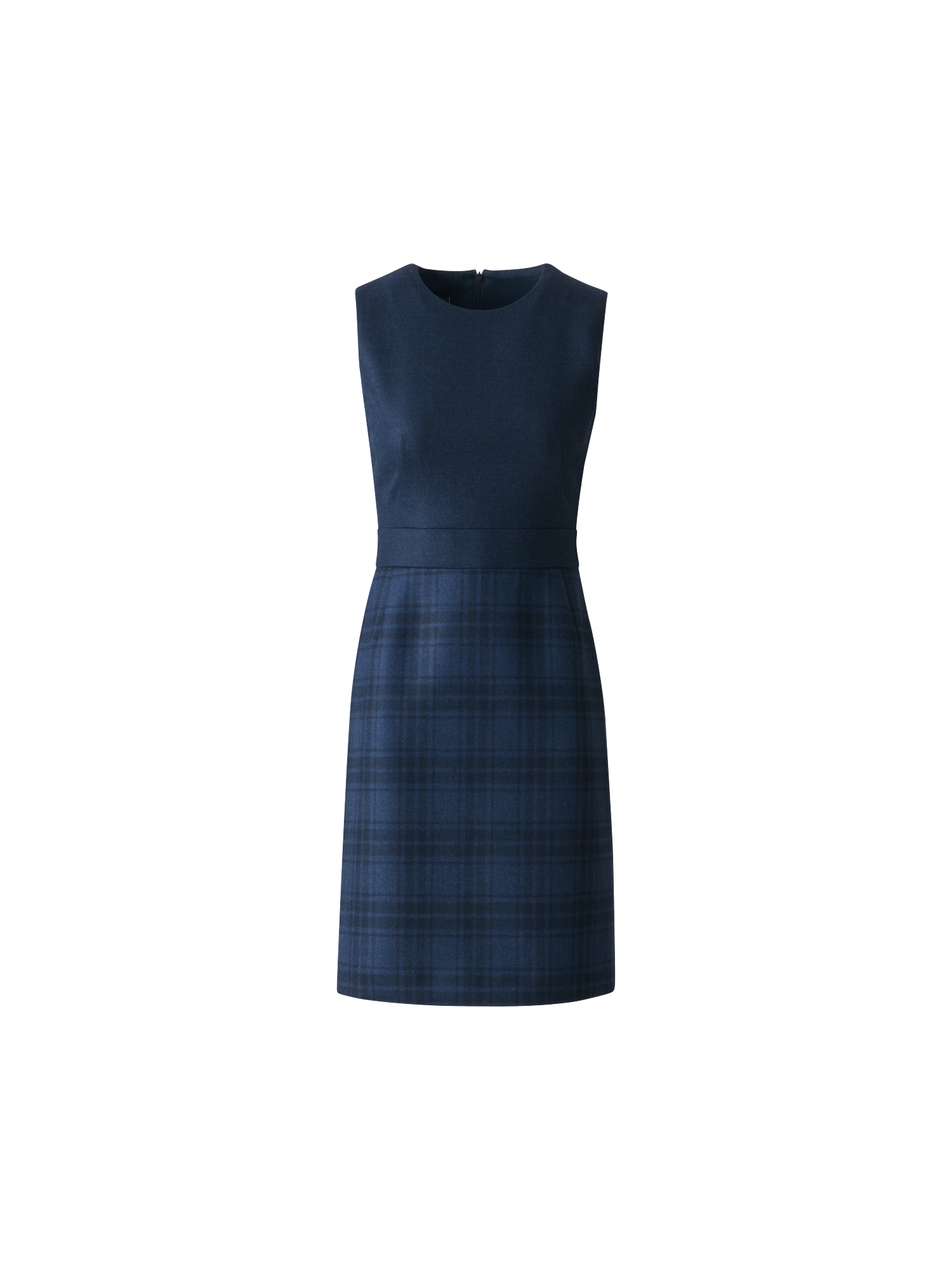 Designer Short Wool Double-Face Plaid A-Line Dress - neutral - navy - blue