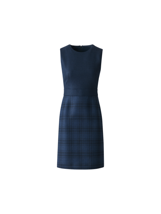 Designer Short Wool Double-Face Plaid A-Line Dress - neutral - navy - blue
