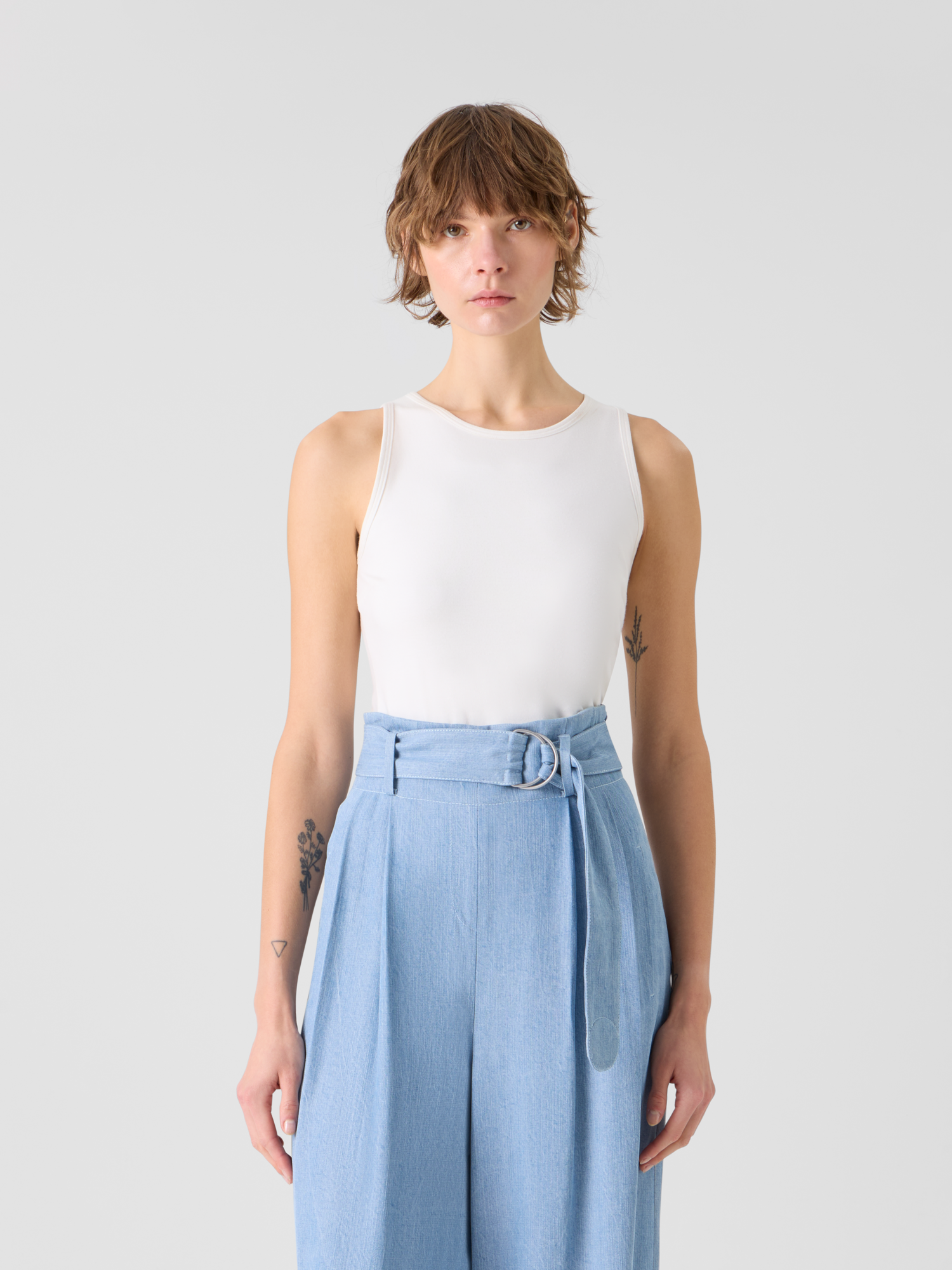 Designer Fiorella Wide Leg Pleated Culotte Denim Pants - blue