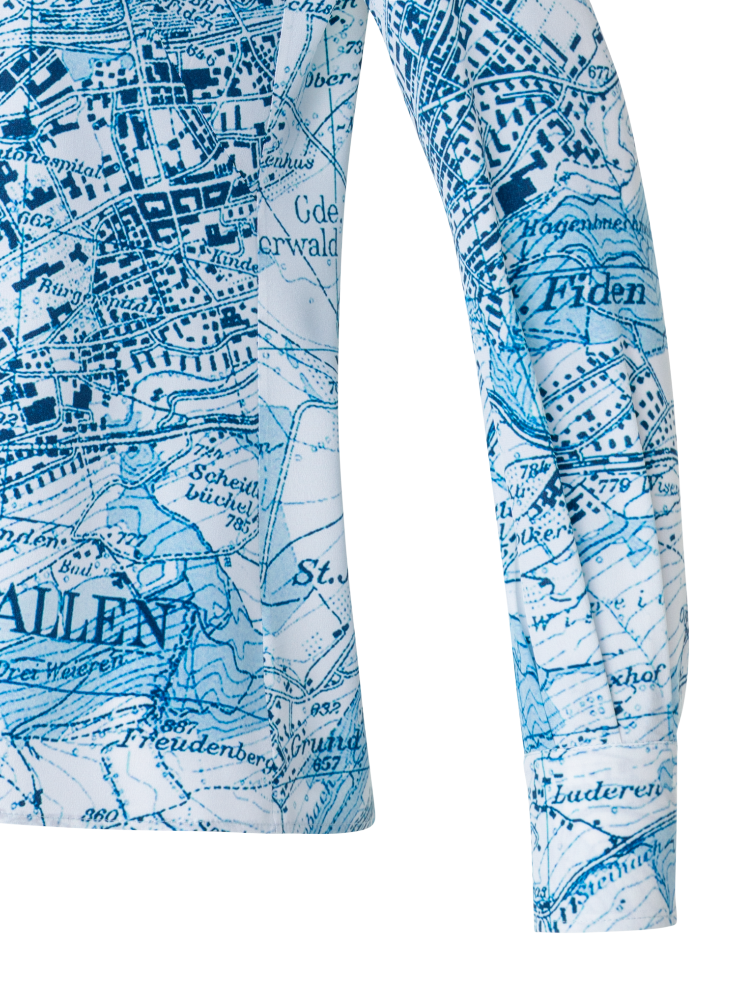 Designer St. Gallen Map Print Silk Blouse - blue - multicolor