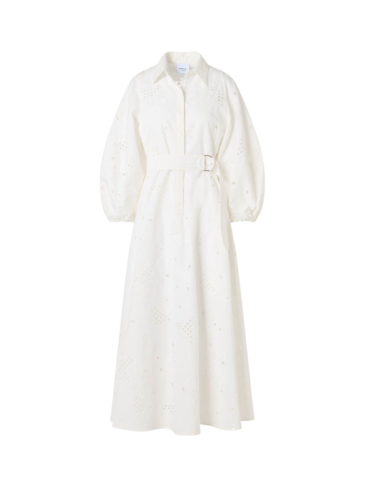 Designer Fit-and-Flare Flower Eyelet Midi Dress - white