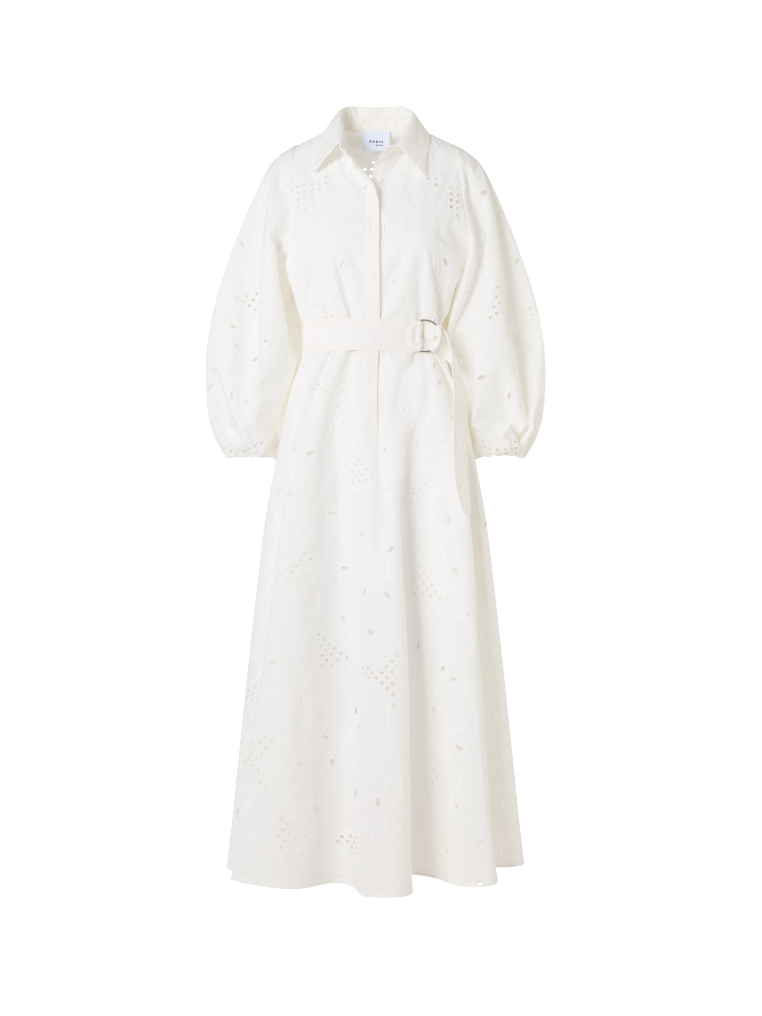 Designer Fit-and-Flare Flower Eyelet Midi Dress - white