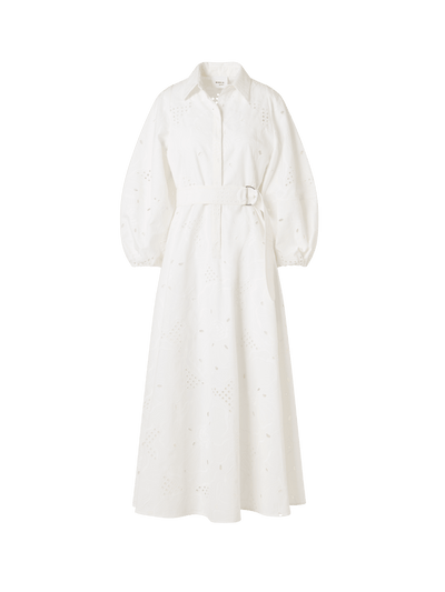 Designer Fit-and-Flare Flower Eyelet Midi Dress - white