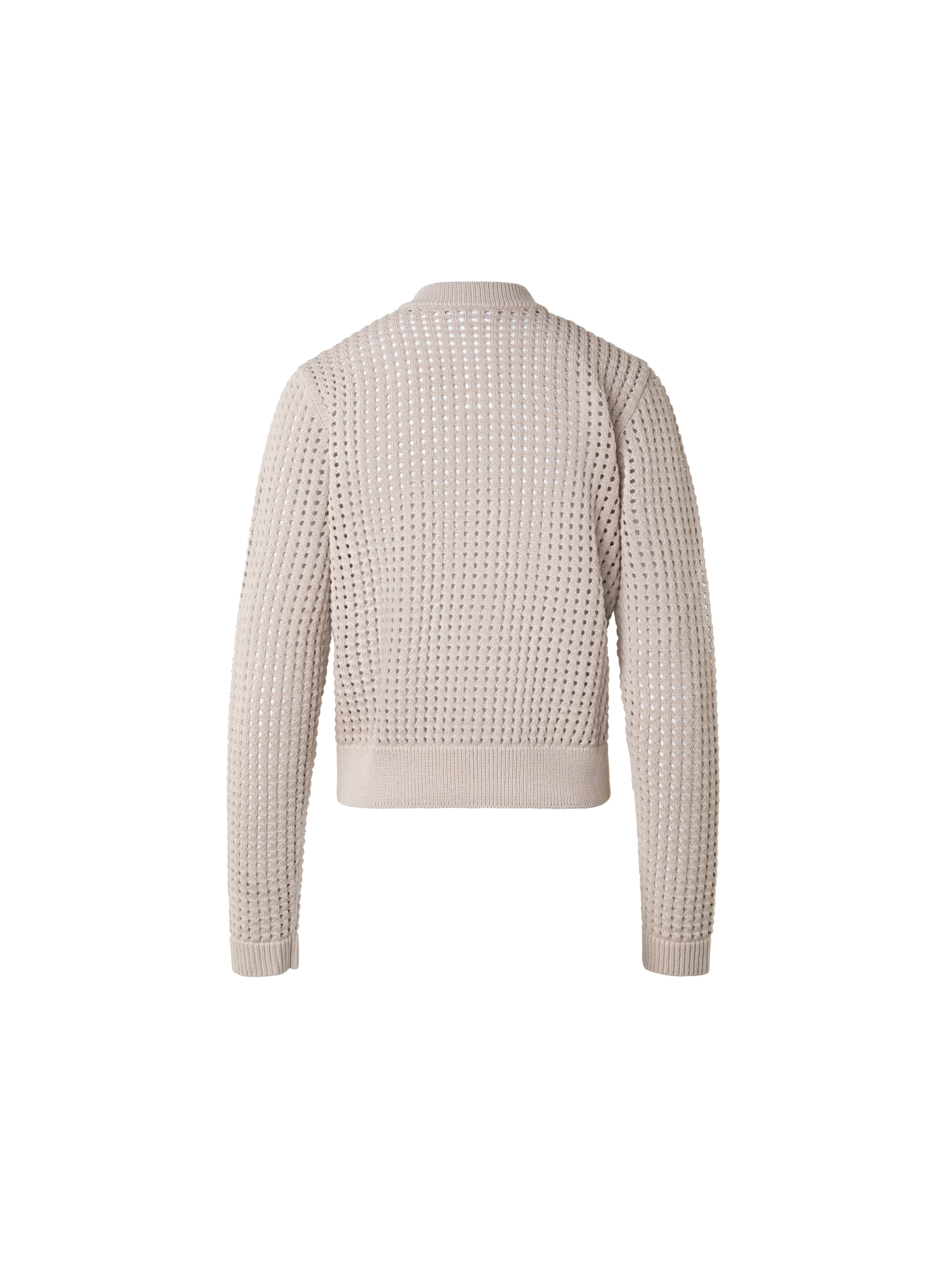 Designer Chunky Cotton Mesh Knit Bomber Cardigan - beige
