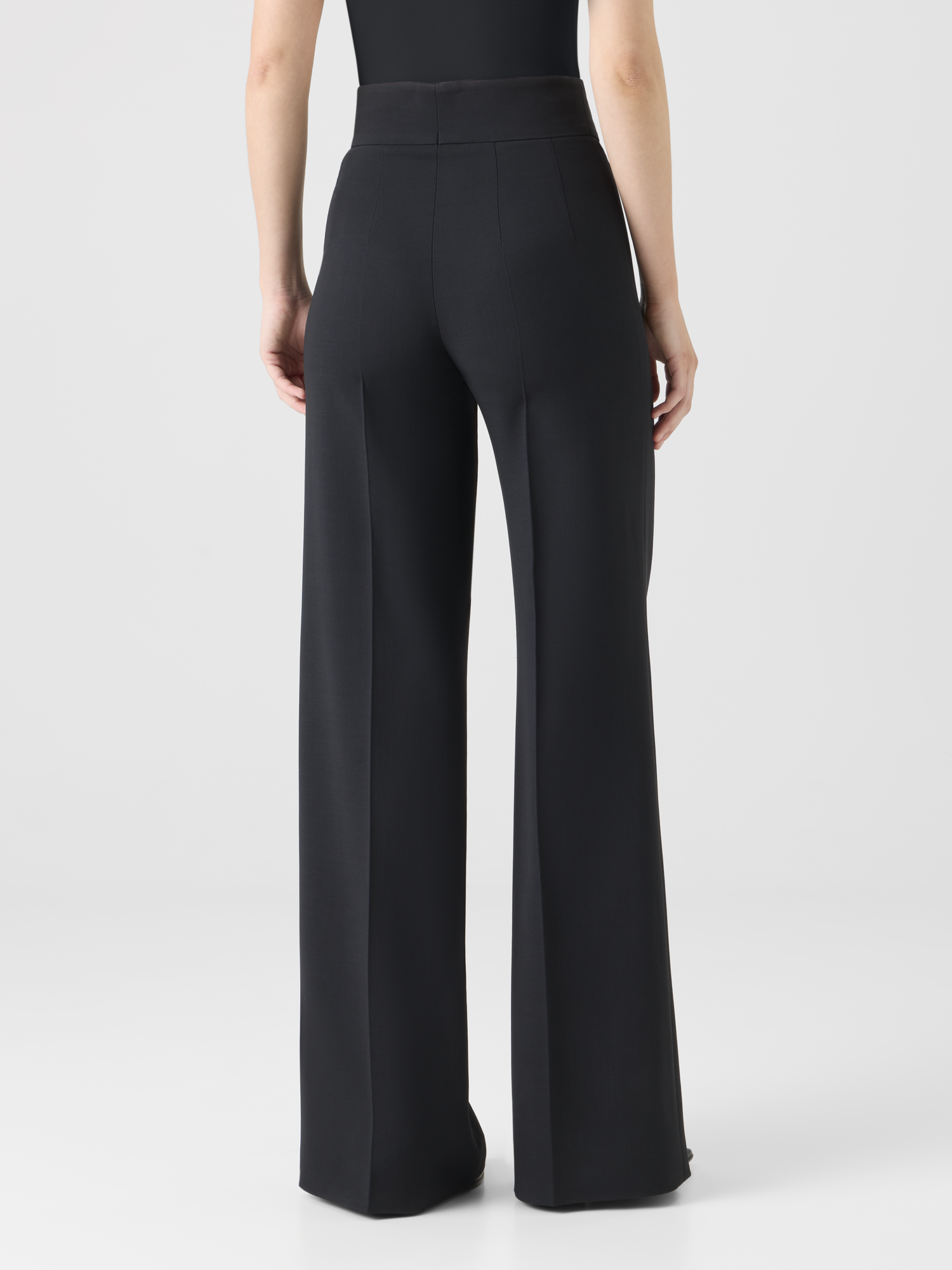 Designer High-Waist Wool Double-Face Pants - black 
