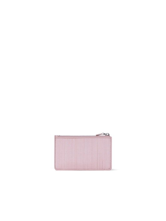 Designer Zipped Card Holder in Horsehair and Leather - pink