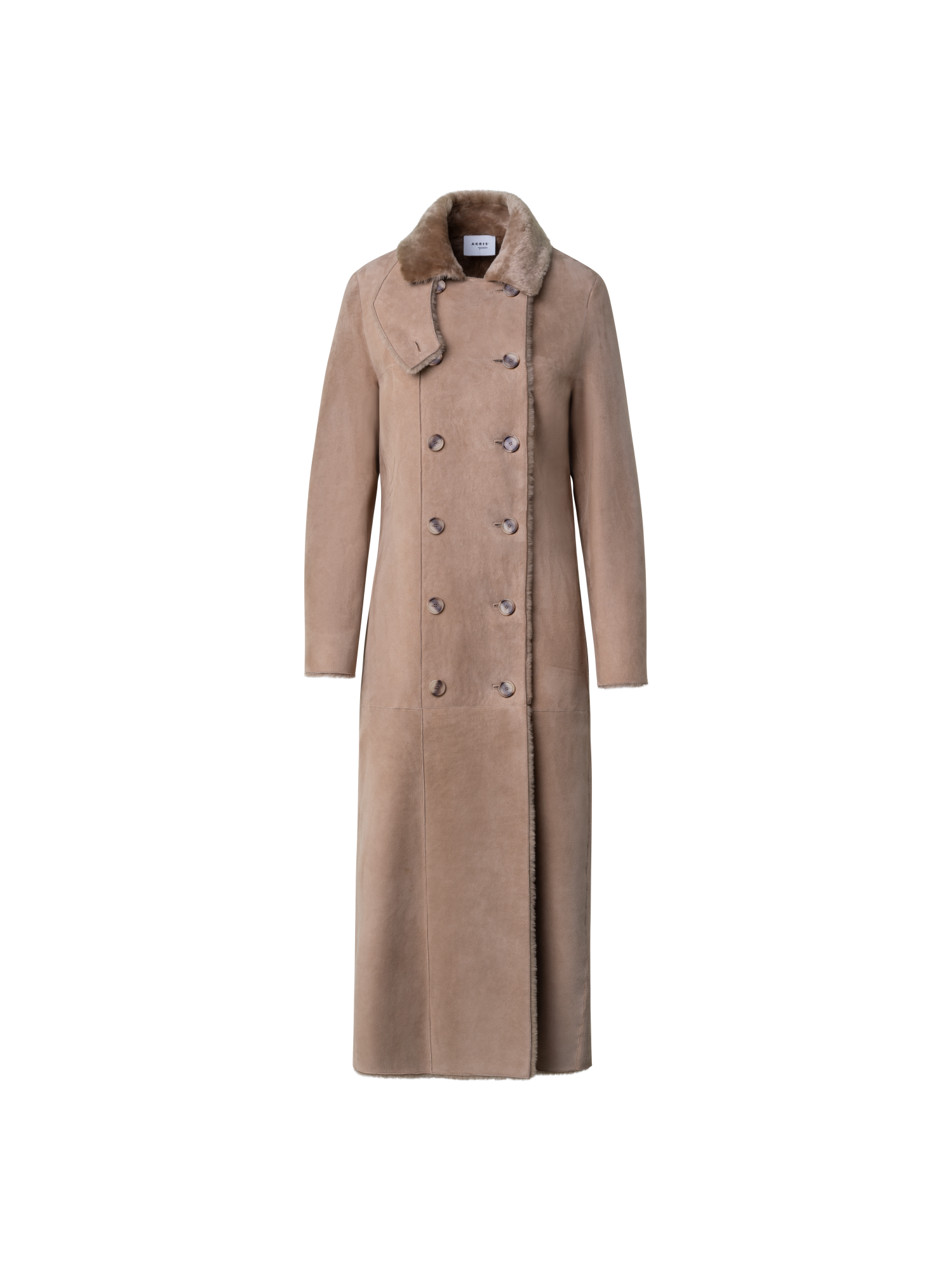 Designer Long Lamb Shearling Coat - beige