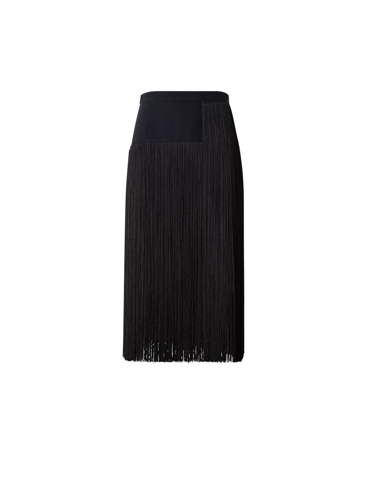 Designer Short Silk Skirt with Fringes - black