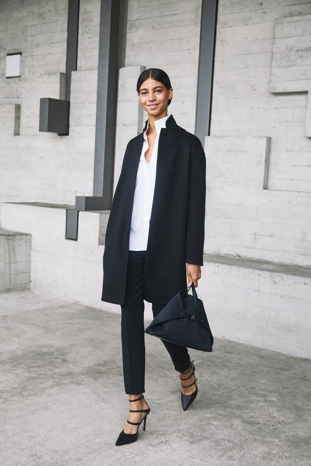 Designer Slim Wool Double-Face Pants - neutral - black #editorial