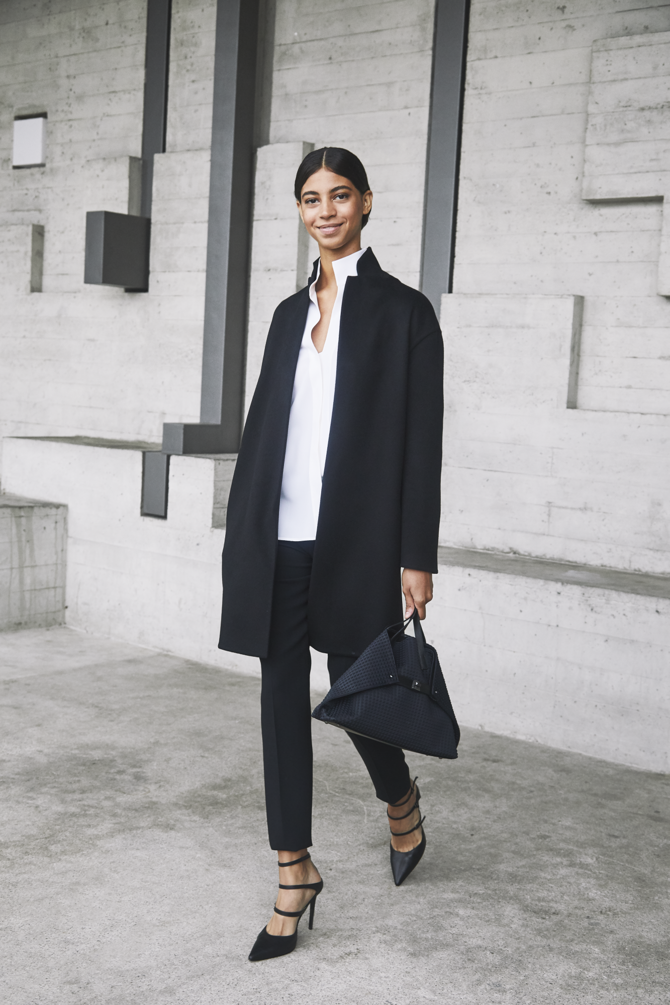 Designer Slim Wool Double-Face Pants - neutral - black 