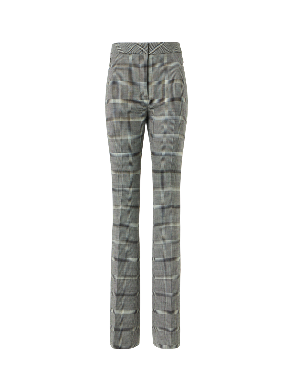 Designer Prince of Wales Wool Stretch Bootcut Pants - grey