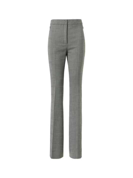 Designer Prince of Wales Wool Stretch Bootcut Pants - grey