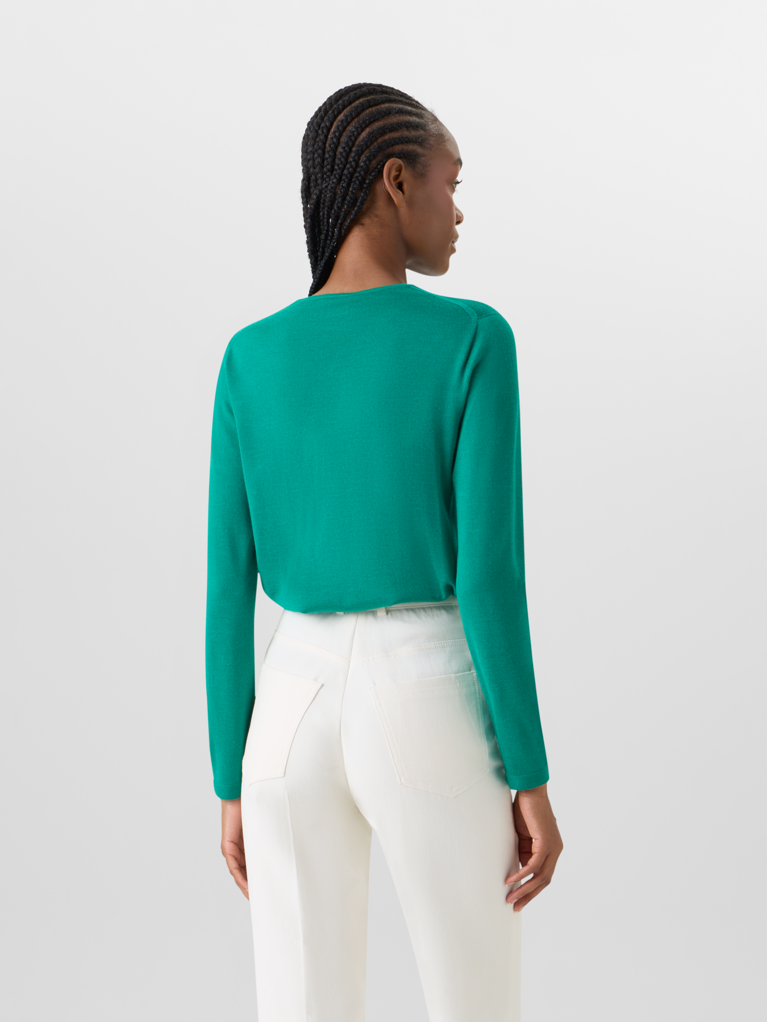 Designer Long-Sleeve Cashmere-Silk Knit Sweater - green 